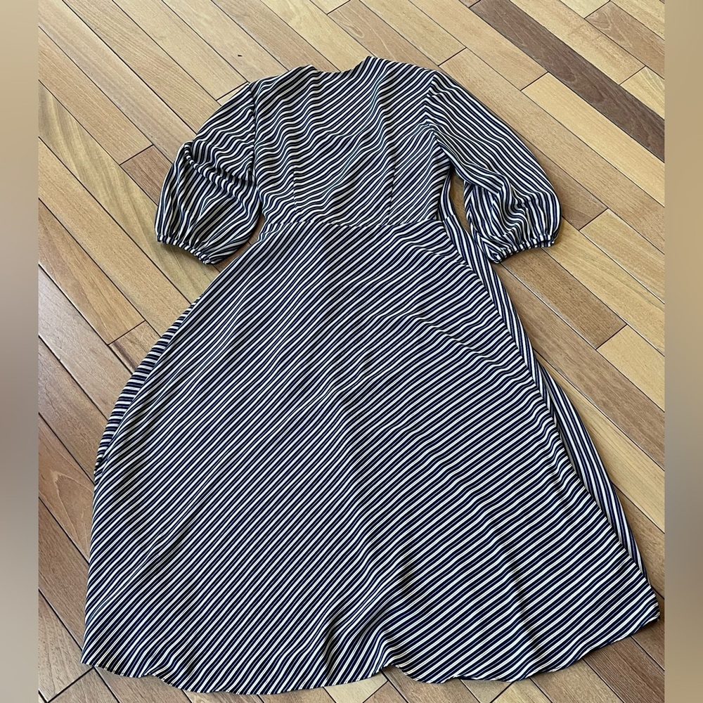 Whistles Callie Stripe Wrap Midi Workwear Dress Blue Yellow White UK 10 / US 6 - Picture 6 of 14